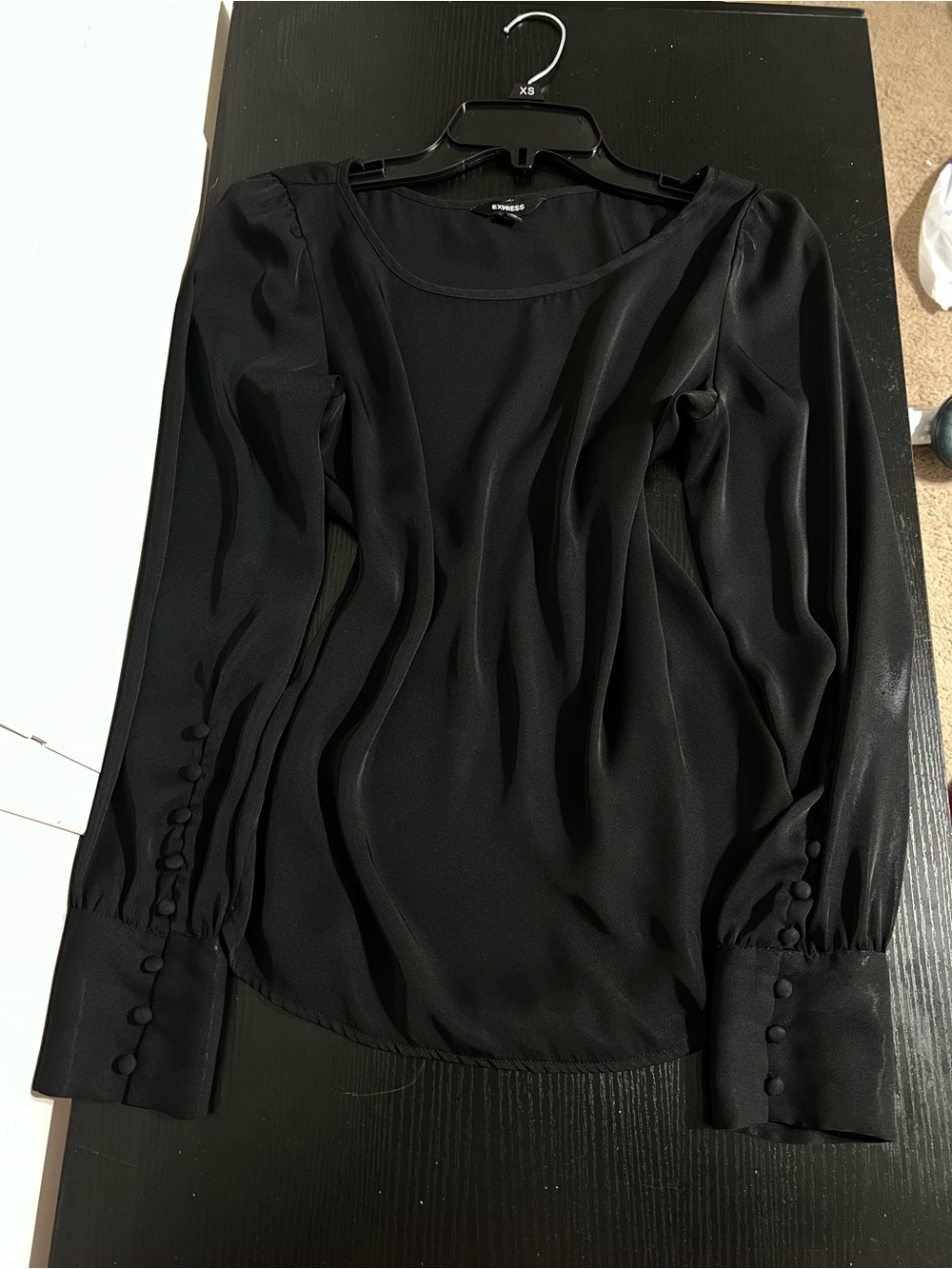 Express Black Long-Sleeve Puff Shoulder Button-Cuff Blouse
